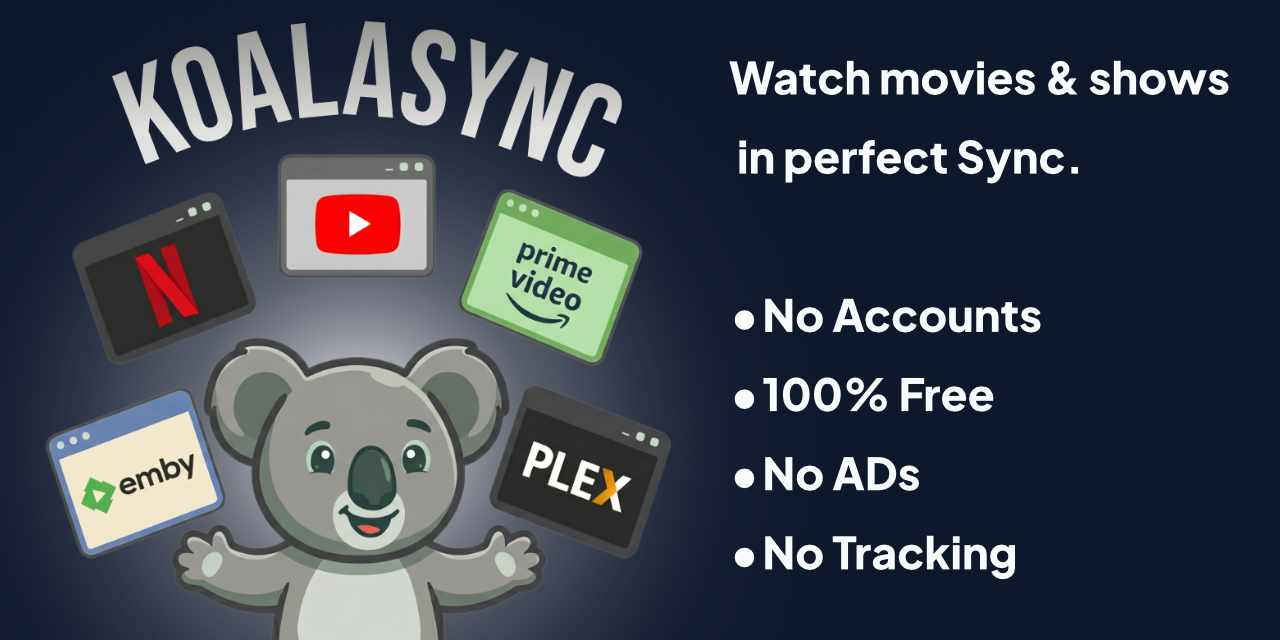 A koala mascot juggling multiple streaming site tabs.
