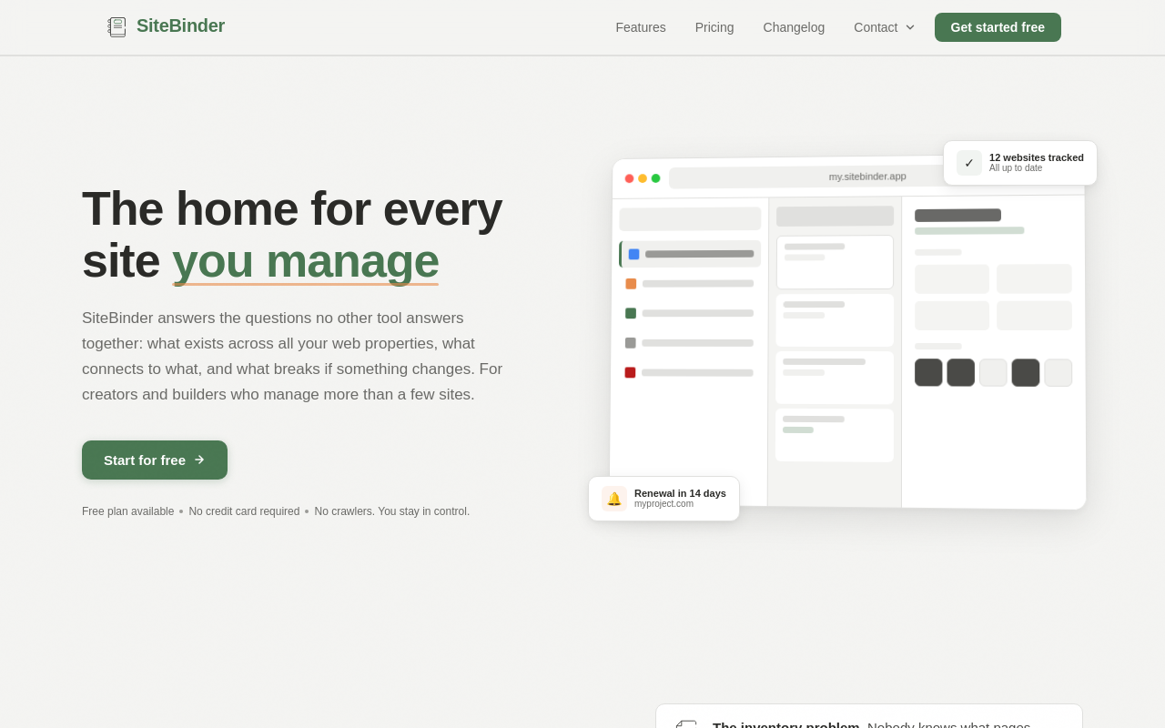 SiteBinder desktop screenshot
