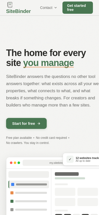 SiteBinder mobile screenshot