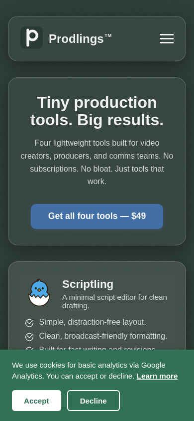 Prodlings mobile screenshot
