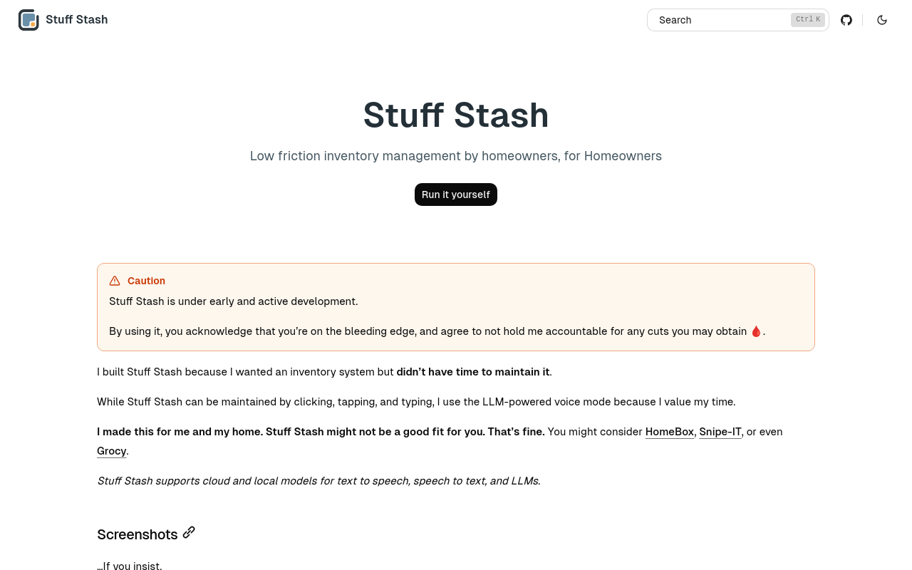 StuffStash desktop screenshot